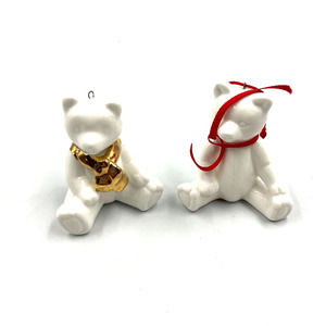 Department 56 Vintage Teddy Bear Ornaments Christmas Solid White Fine China 2